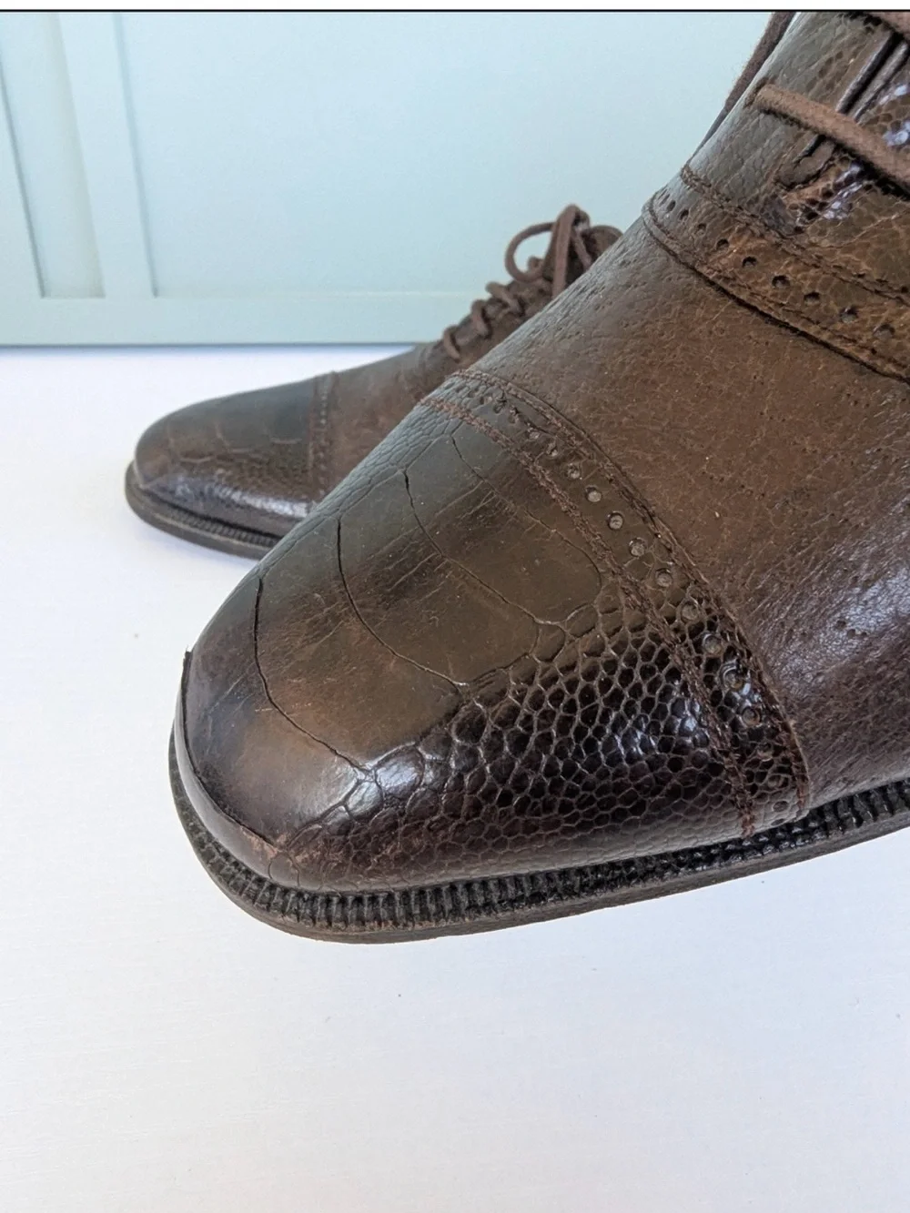 Moreschi Adriano Brown Peccary leather oxfords made in Italy